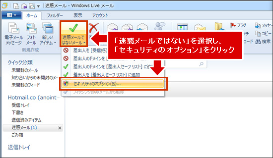 「セキュリティのオプション」をクリックします。